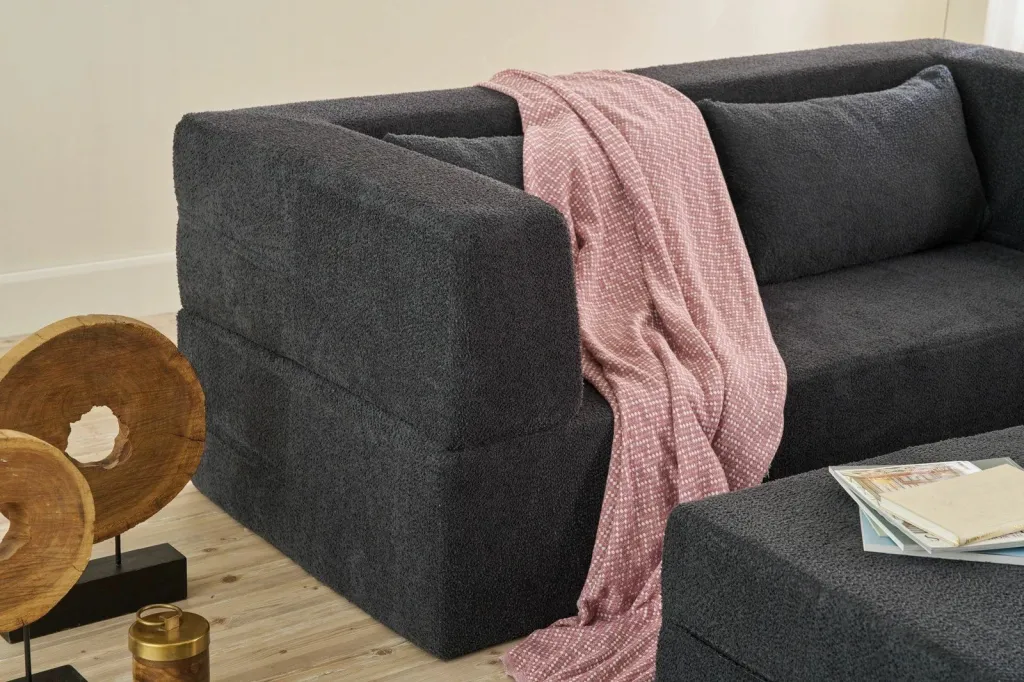 Divan-krevat dy ulëshe, ngjyrë antracit, Atelier del Sofa, me 2 pouffe - 4