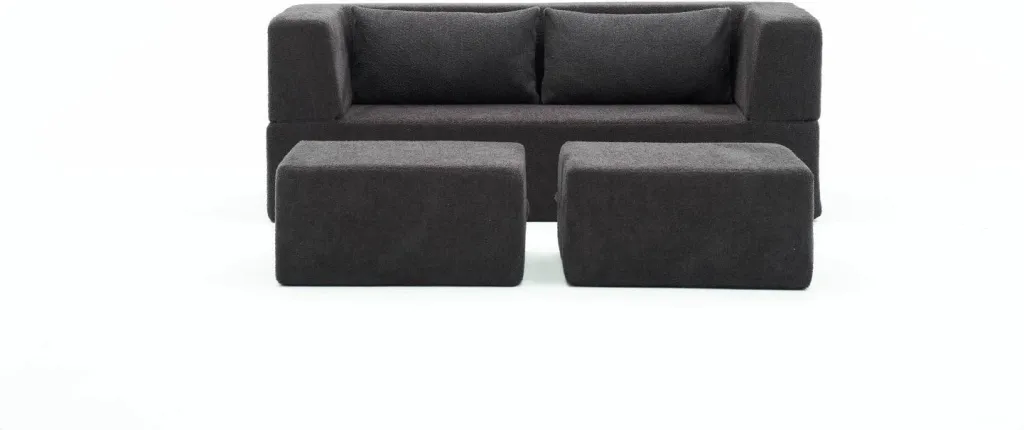 Divan-krevat dy ulëshe, ngjyrë antracit, Atelier del Sofa, me 2 pouffe - 8