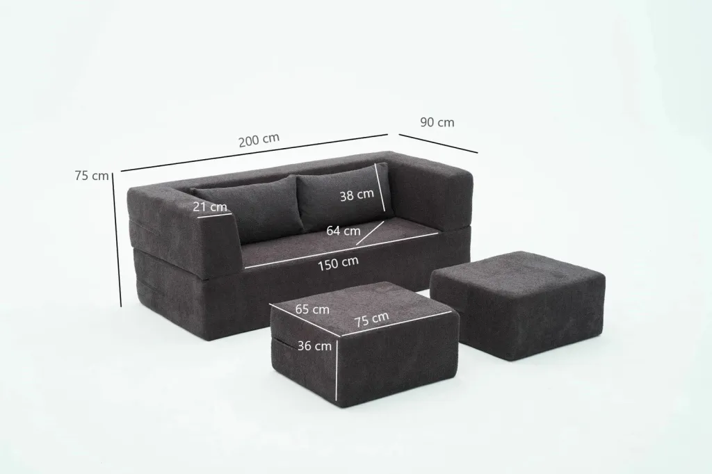 Divan-krevat dy ulëshe, ngjyrë antracit, Atelier del Sofa, me 2 pouffe - 10