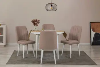 Set tavoline me karrige, e zgjatshme, Skye Decor Vina 0900, e bardhë, ngjyrë guri, 5 copë