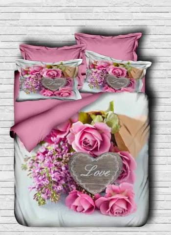Set mbulesë për jorgan king size, L'essentiel, ngjyrë rozë/gri/e bardhë, 3 pjesë, 107