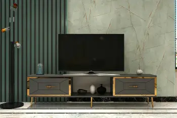 Komodë TV Skye Decor, ngjyrë antracit, ar, 150x40.6x29.6cm