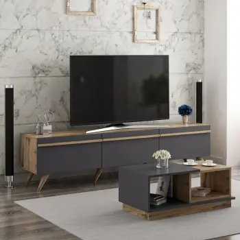 Set mobiljesh për dhomë dite, Skye Decor, Amsterdam, anthracite dhe walnut