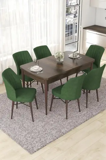 Tavolinë me karrige, zgjatshme, 7 copë, Skye Decor, Baroque, khaki
