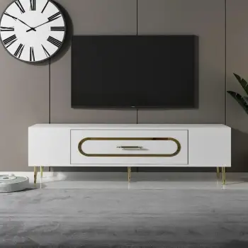 Komodë TV Skye Decor, e bardhë, e artë, Dekop3