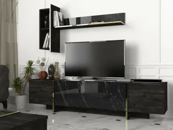 Komodë TV Skye Decor, e zezë, ari, Veyron
