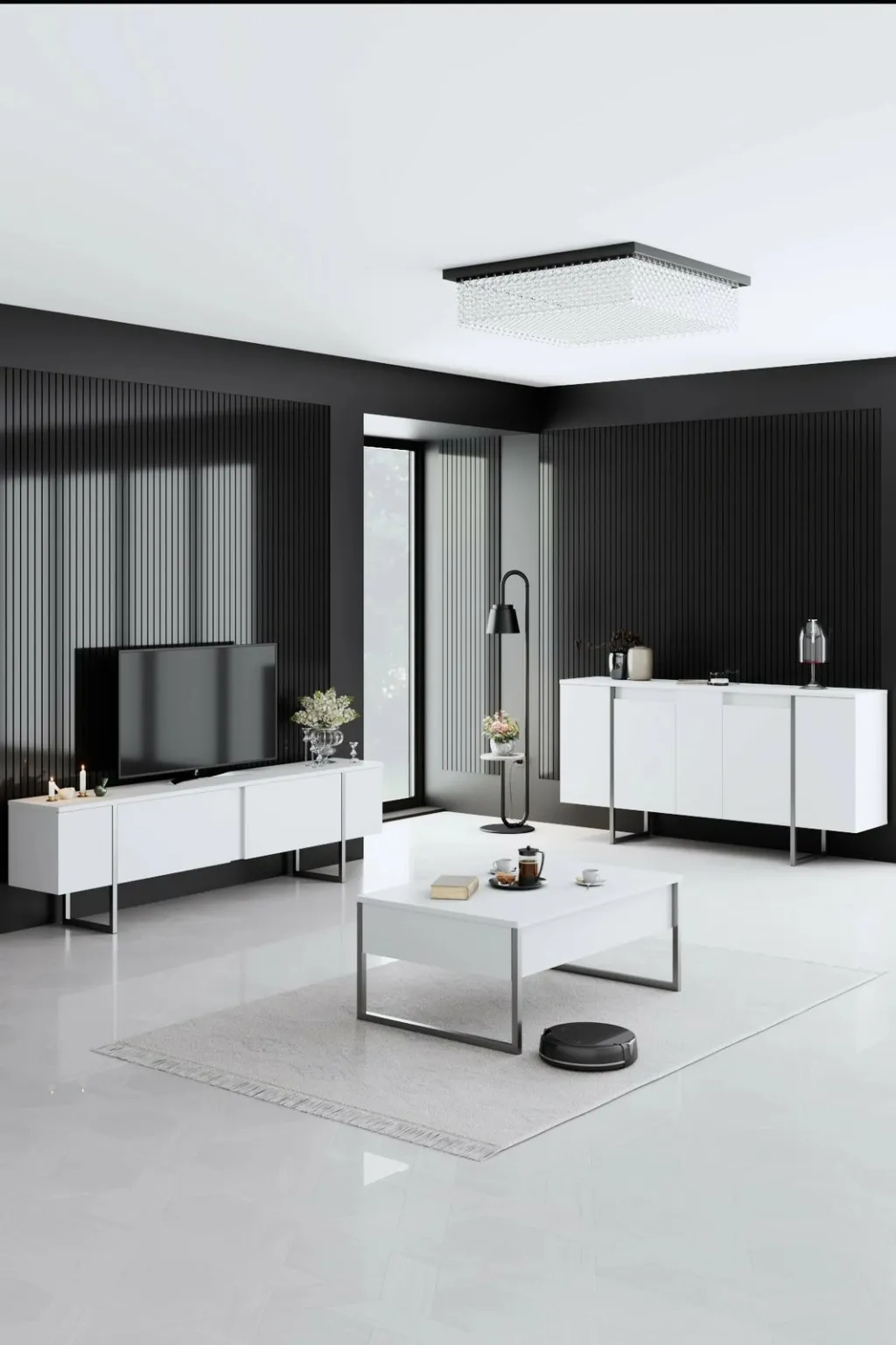 Tavolinë kafeje Skye Decor, Luxe, e bardhë, argjend - 2