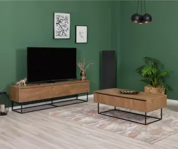 Set mobiljesh për dhomë dite, ngjyrë arre dhe e zezë, Skye Decor, Laxus Takım 23