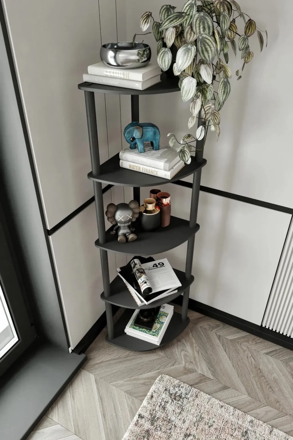 Raft këndi për libra Skye Decor, i zi, 5 nivele - 1