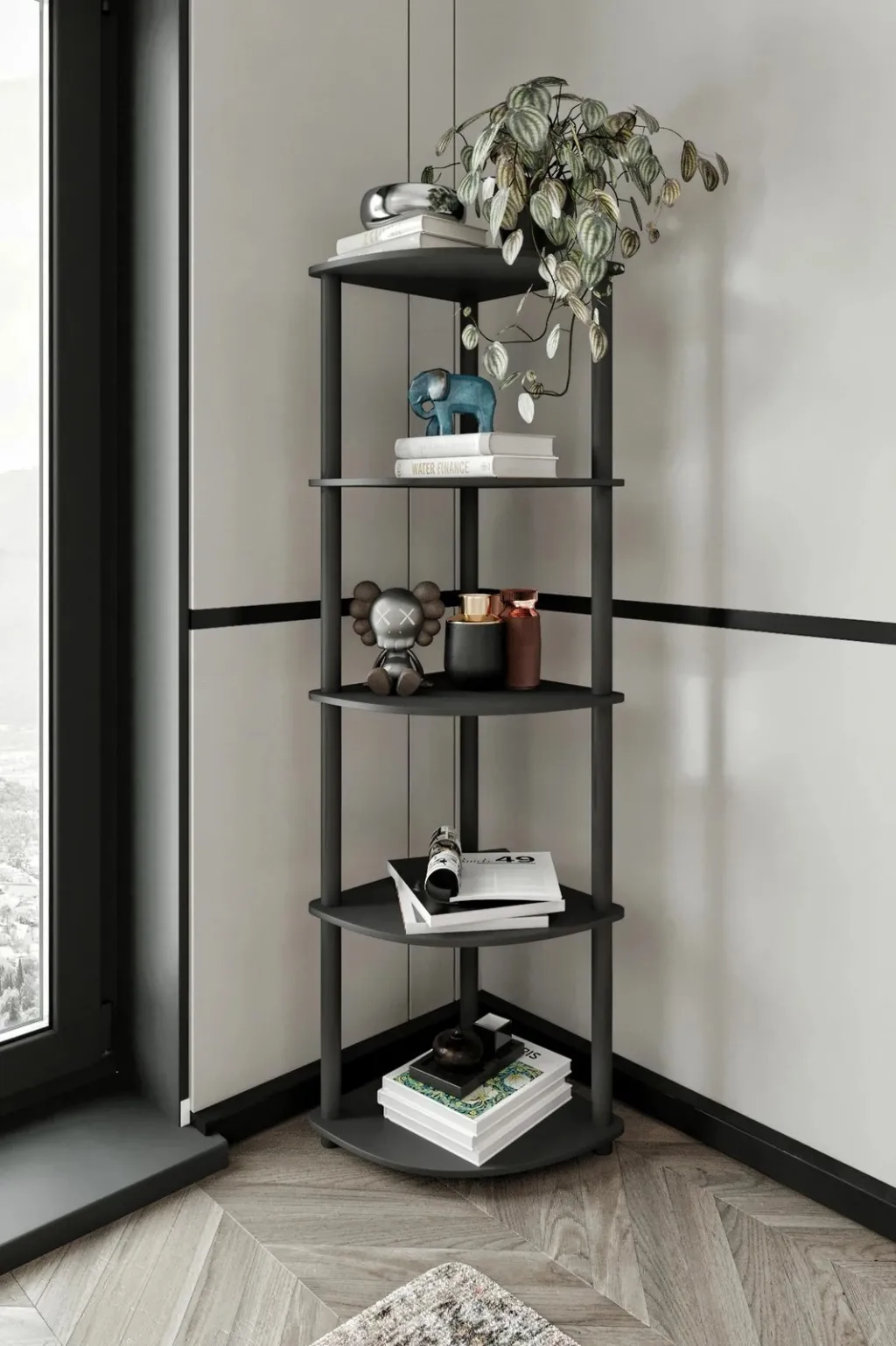 Raft këndi për libra Skye Decor, i zi, 5 nivele - 2