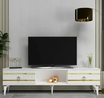 Komodë TV, ngjyrë e bardhë dhe ari, Skye Decor