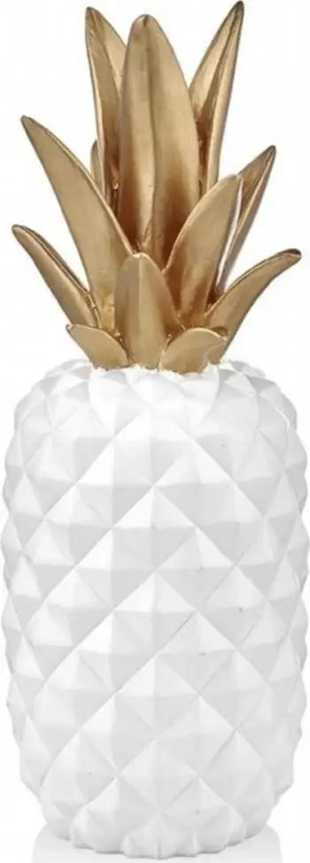 Objekt dekorativ ananas, e bardhë dhe ari, Evila Originals, 22x22x56cm