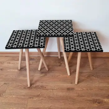 Set tavolinash të mbivendosura Skye Decor, 3 copë, e bardhë dhe e zezë, 3Shp395