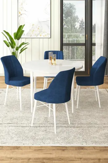 Tavolinë me karrige, 5 copë, Skye Decor, Rox, e bardhë dhe blu e errët