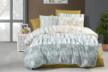 Set mbulesë për jorgan Super King, L'essentiel, Sophia, ngjyrë mustard, bardhë, gri