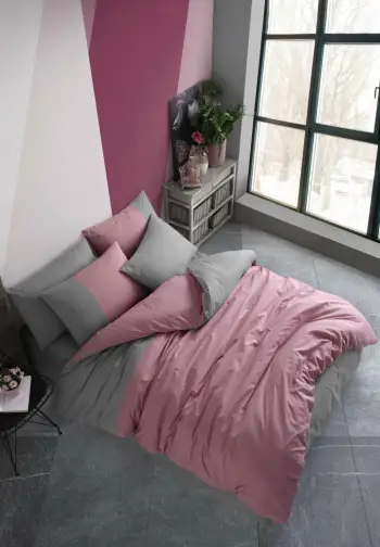 Set mbulesë jorgani poplin, një person, ngjyrë dusty rose & anthracite, L'essentiel, Diamond