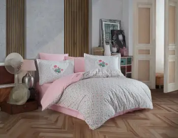 Set mbulesë për jorgan dopio Poplin L'essentiel, Lisa v2, salmon
