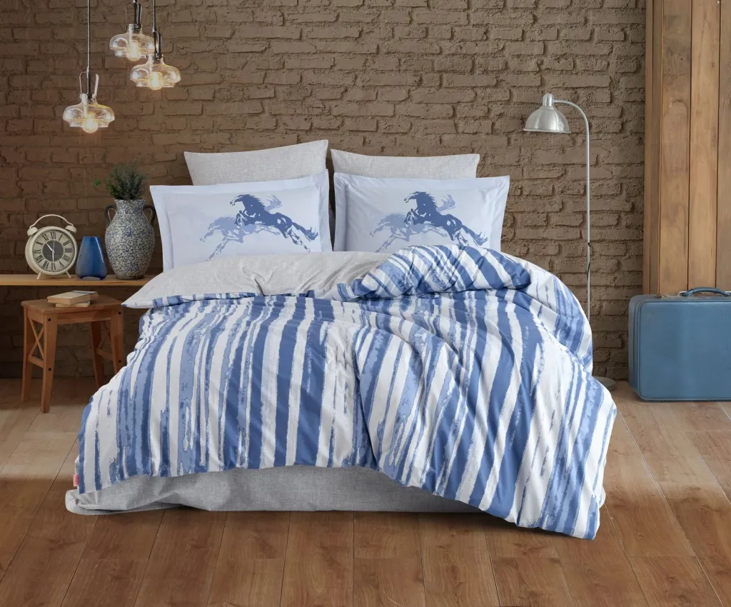 Set mbulesë për jorgan dopio, poplin, ngjyrë kaltër, L'essentiel, Cascade - 1