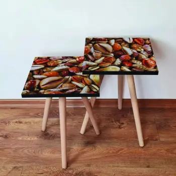 Set tavolinash të mbivendosura, ngjyrë portokalli, krem dhe e kuqe, Skye Decor, 2Shp63