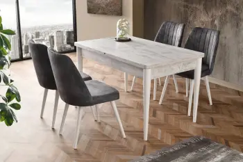 Tavolinë ngrënieje e zgjatshme, ngjyrë e bardhë, Skye Decor, Ahşap Kelebek - 1233