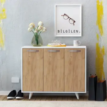 Dollap multifunksional, Skye Decor, Piffa, ngjyrë lisi dhe e bardhë