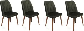 Set karrigesh (4 copë), Skye Decor, Alfa-462 V4, kadife, këmbë druri, ngjyrë kaki dhe arre