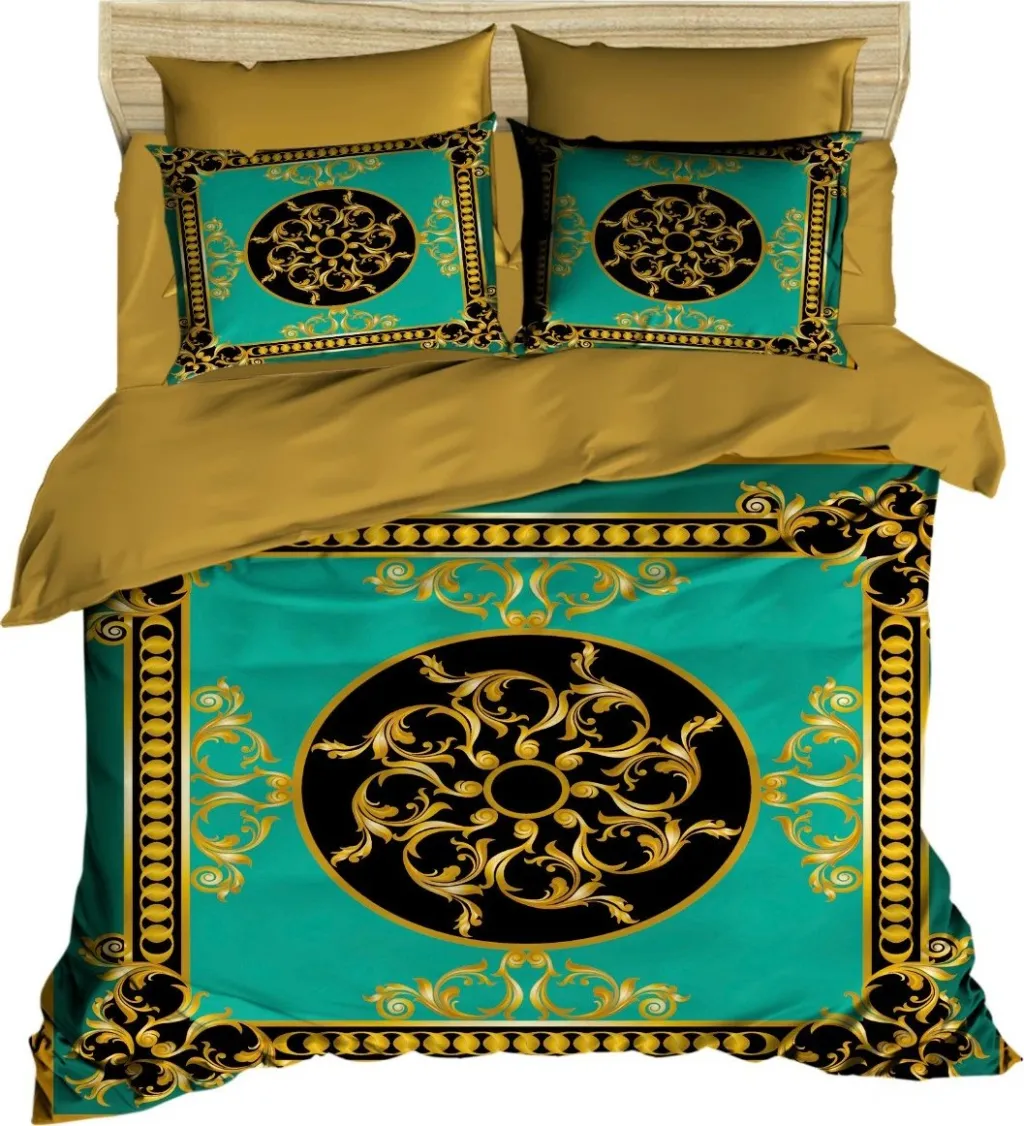 Set mbulesë për jorgan king size, ngjyrë e zezë, ari, turquoise, 3D5 - 1