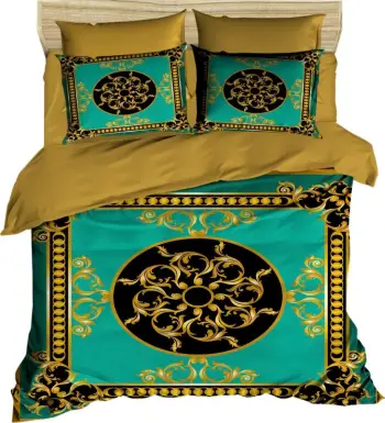 Set mbulesë për jorgan king size, ngjyrë e zezë, ari, turquoise, 3D5
