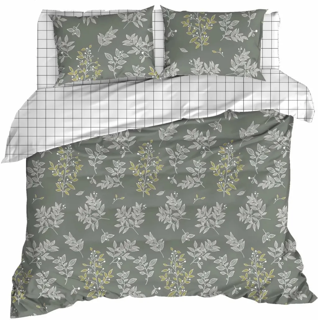 Set mbulesë krevati e qepur për krevat king, LineLeaf, ngjyrë e gjelbër - 2