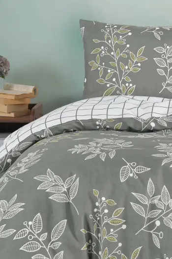 Set mbulesë krevati e qepur për krevat king, LineLeaf, ngjyrë e gjelbër