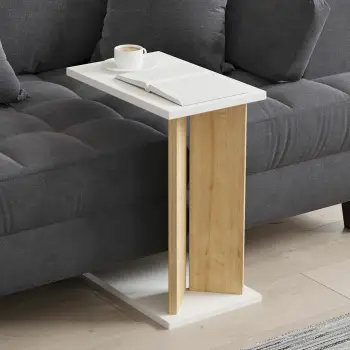 Tavolinë anësore, ngjyrë lis safir dhe e bardhë, Skye Decor