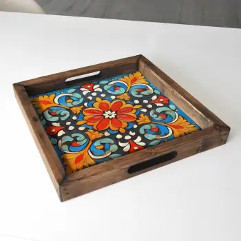 Tabaka dekorative prej druri, shumëngjyrëshe, Evila Originals, REF053, 35x35x4 cm