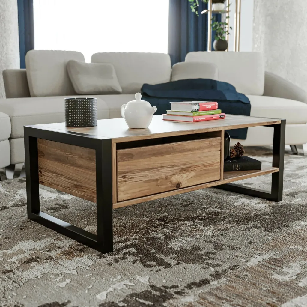Tavolinë kafeje Skye Decor, Haldizen, ngjyrë Atlantic Pine dhe e zezë - 1