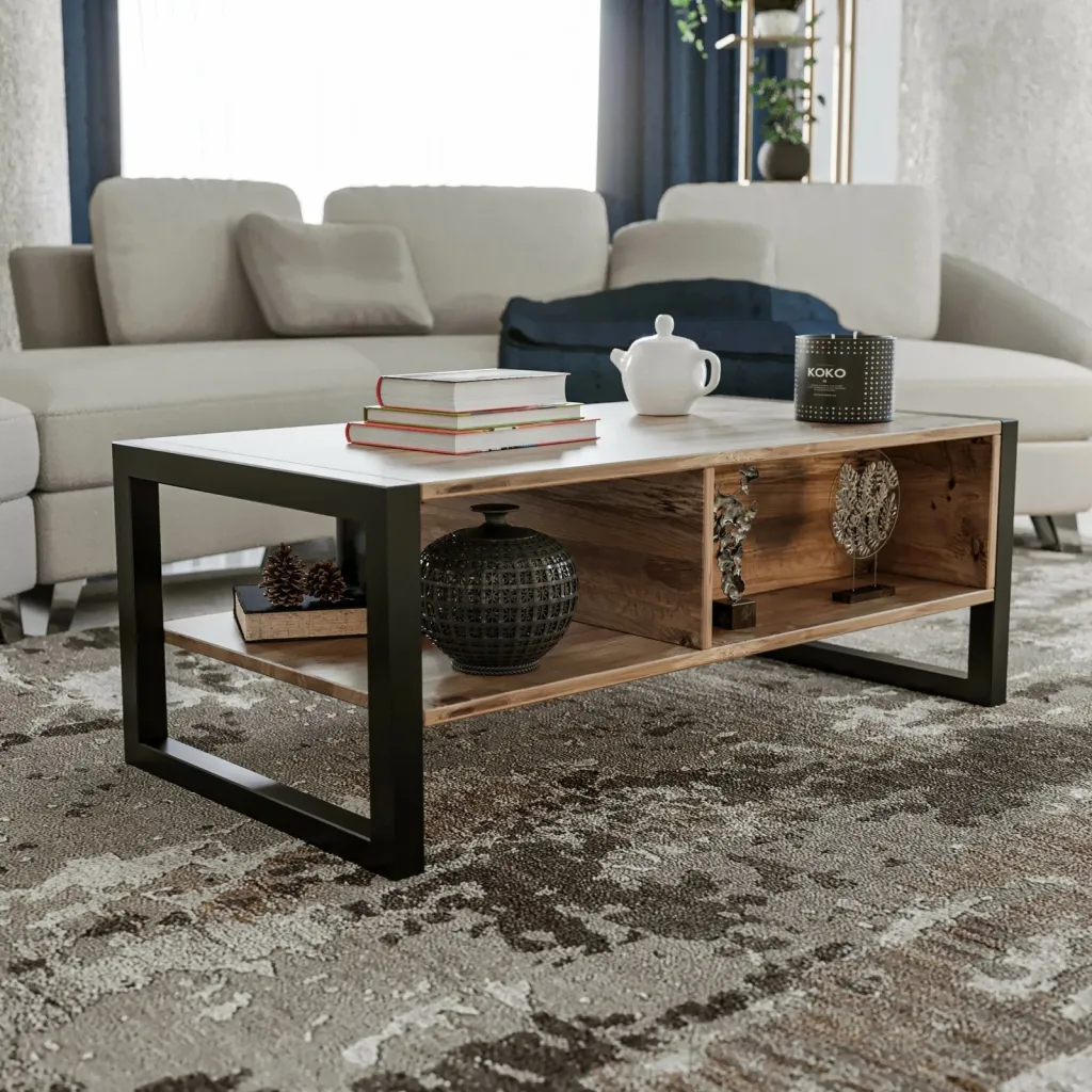 Tavolinë kafeje Skye Decor, Haldizen, ngjyrë Atlantic Pine dhe e zezë - 3
