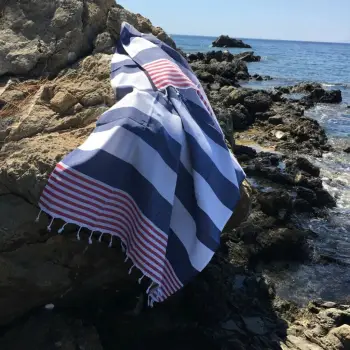 Peshqir plazhi Fouta, Mijolnir Sultan, kuq, kaltër, bardhë