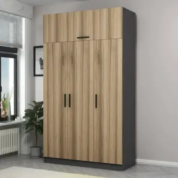 Dollap garderobe Skye Decor, 3 kapak, 2 sirtar, dore-antracit, 135x52x255cm