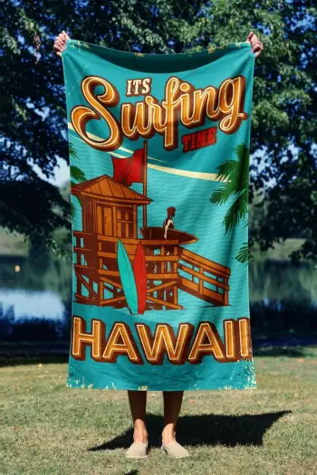 Peshqir plazhi Mijolnir, Surfing Time Hawaii, shumëngjyrësh, 90x150cm