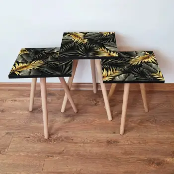 Set tavolina të vendosshme (3 copë), Skye Decor, 3Shp194, e zezë me ar