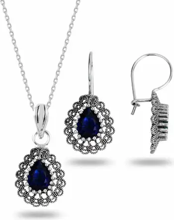Set varëse me vathë argjendi, gur safir blu e errët, Jumeon, SGTL12734