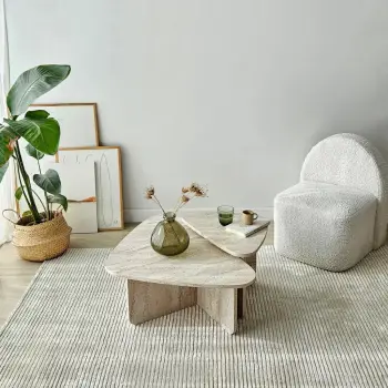 Set tavolinash kafeje Skye Decor, Ballare, ngjyrë travertine