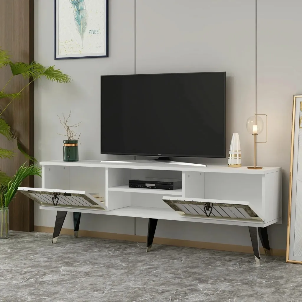 Komodë për TV Skye Decor, Lidya, e bardhë dhe ari - 3