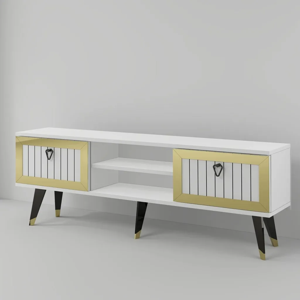 Komodë për TV Skye Decor, Lidya, e bardhë dhe ari - 6