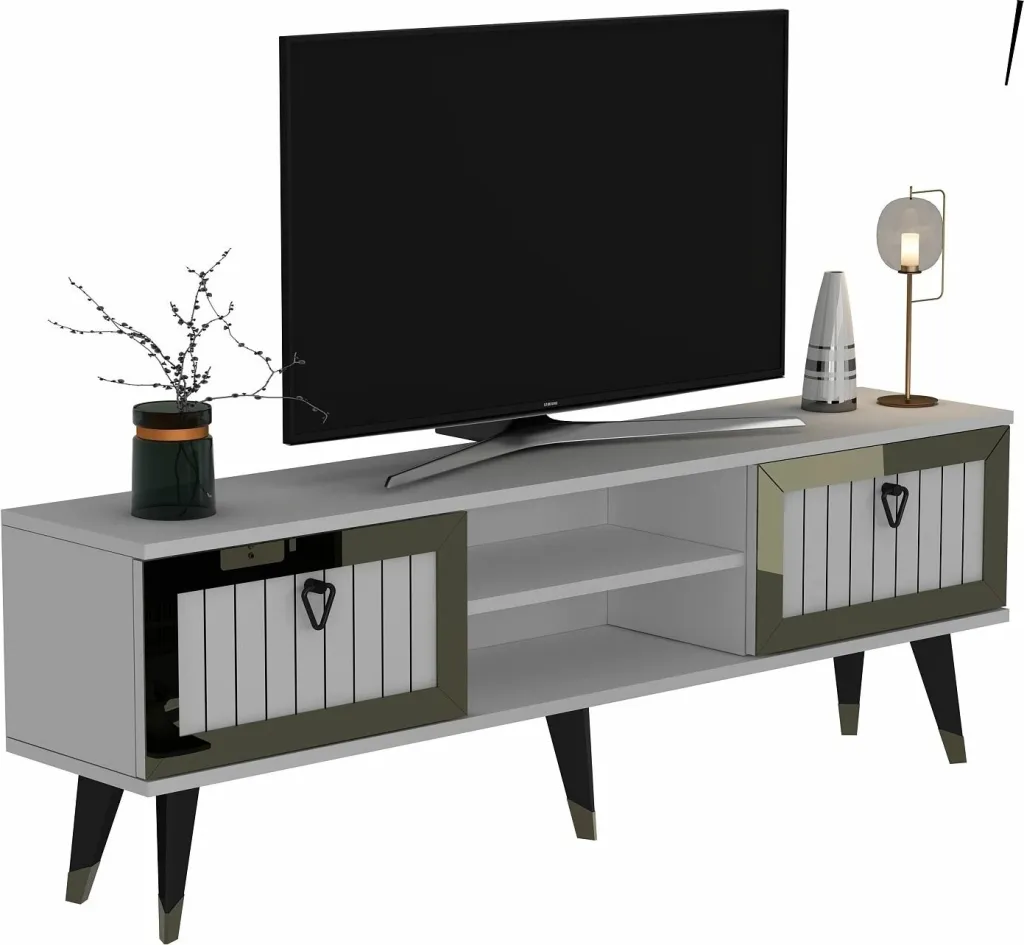 Komodë për TV Skye Decor, Lidya, e bardhë dhe ari - 7