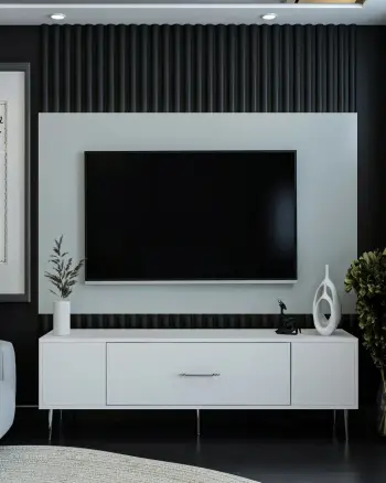 Komodë TV Skye Decor, e bardhë, argjend