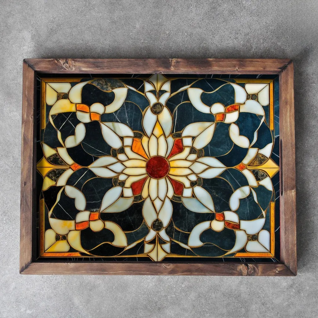Tabaka dekorative prej druri, shumëngjyrëshe, REF001, 48x38x4cm - 3