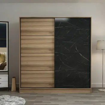 Dollap garderobe, ngjyrë dore dhe e zezë, Skye Decor, 180x190x52 cm