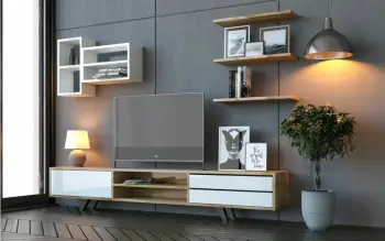 Komodë TV Skye Decor, Rb-065, e bardhë dhe lis, 180x45x40cm