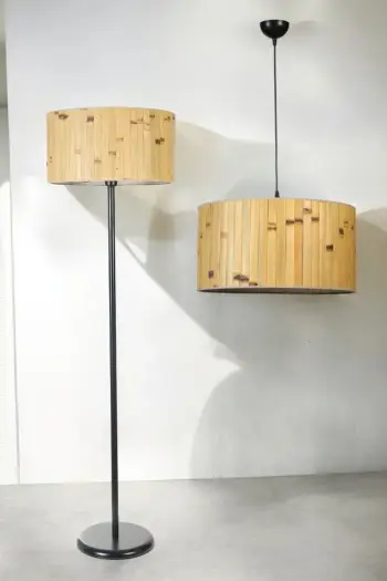 Set llambë tavani dhe llambë dyshemeje Opviq, ngjyrë druri dhe e zezë, 8873-2
