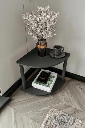 Tavolinë anësore këndore, dy kate, ngjyrë e zezë, Skye Decor
