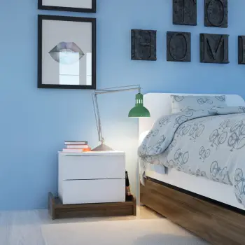 Komodinë moderne Skye Decor, ngjyrë e bardhë dhe arre, Marina